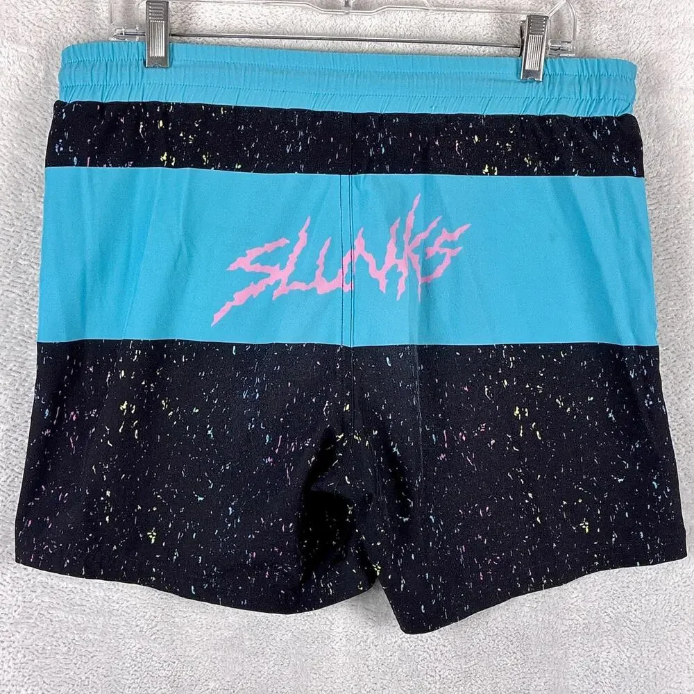 VTG Slunks Shorts Mens L Black Blue Pull On Performance Beach Volleyball Preppy
